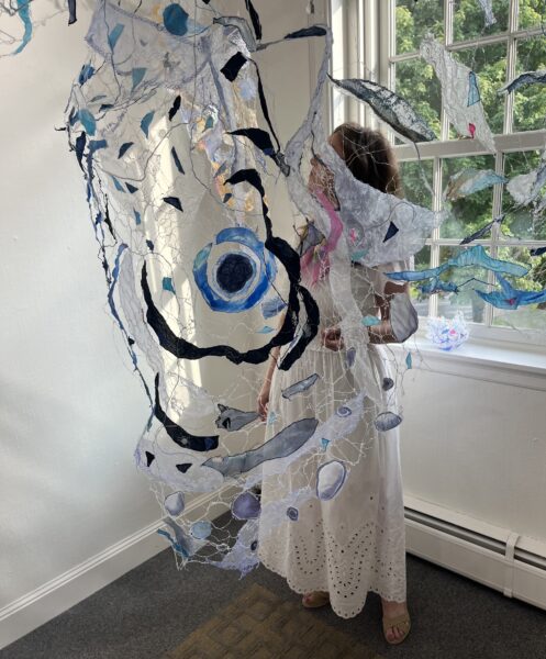 Born of Silence - viewer interacting with my piece Between the Tides